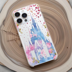 Funda con diseño de castillo de Disney en acuarela para iPhone 16, 15, 14 y 13 Pro Max Mini / Funda mágica para Google Pixel 9, 8, 7, 6, 5 Pro XL / Samsung S24, S23 y S22 Plus Ultra