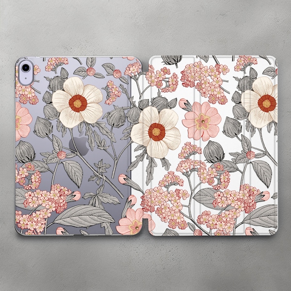 Hagebutten Blumen Kunst Fall für Apple iPad Pro 10.5 11 12.9 / Ästhetisches Design Hülle iPad 9.7 10.2 10.9 2022 / Translucent Mini 6 5 4 Air 3 4 5