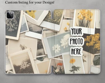 Puede incluir: Una funda de teléfono con un collage de fotos vintage con flores y el texto "Tu foto aquí".