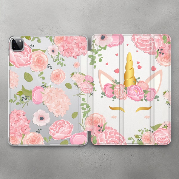 Einhorn Kunst Hülle für Apple iPad Pro 9.7 10.5 11 12.9 2021 2019 Rosa Blumen Design Hülle iPad 9.7 10.2 10.9 2022 2020 Mini 6 5 4 Air 4 5