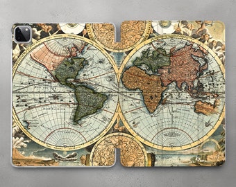 Vintage World Map Art case For Apple iPad Pro 9.7 10.5 11 12.9 2021 / Old School Design Cover iPad 10.2 10.9 2022 / Mini 6 5 4 Air 3 4 5