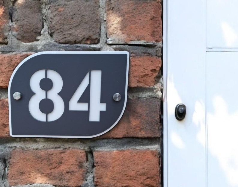 House Sign 86 Modern House Number Sign, Mineral Grey With White Acrylic - Etsy