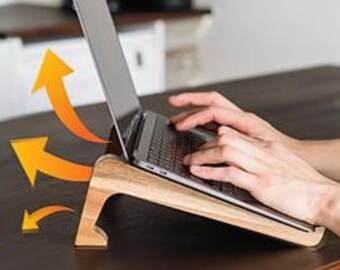 Laptopstandaard hout, laptopstandaard voor bureau met grippads, desktop laptopstandaard, cadeau voor hem