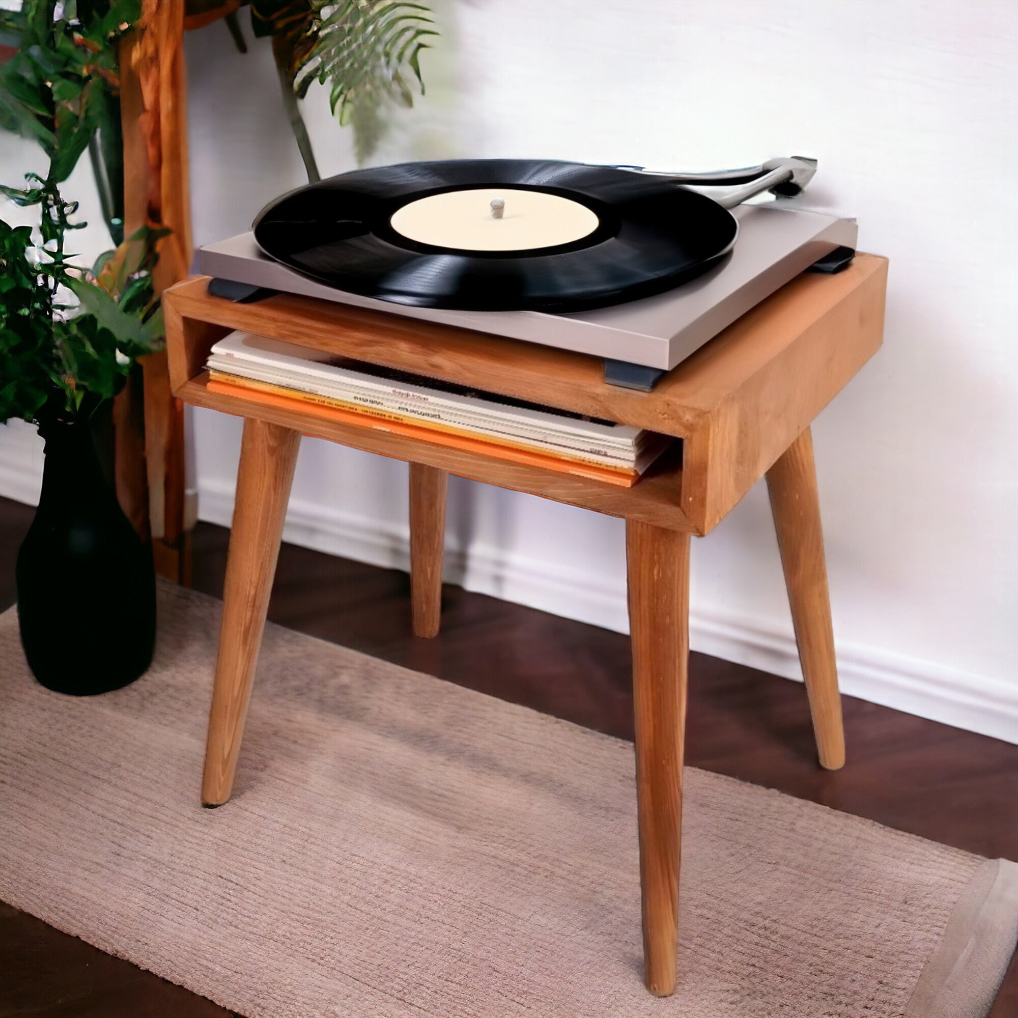 Bamboo vinyl record stand, storage rack. The perfect luxury gift