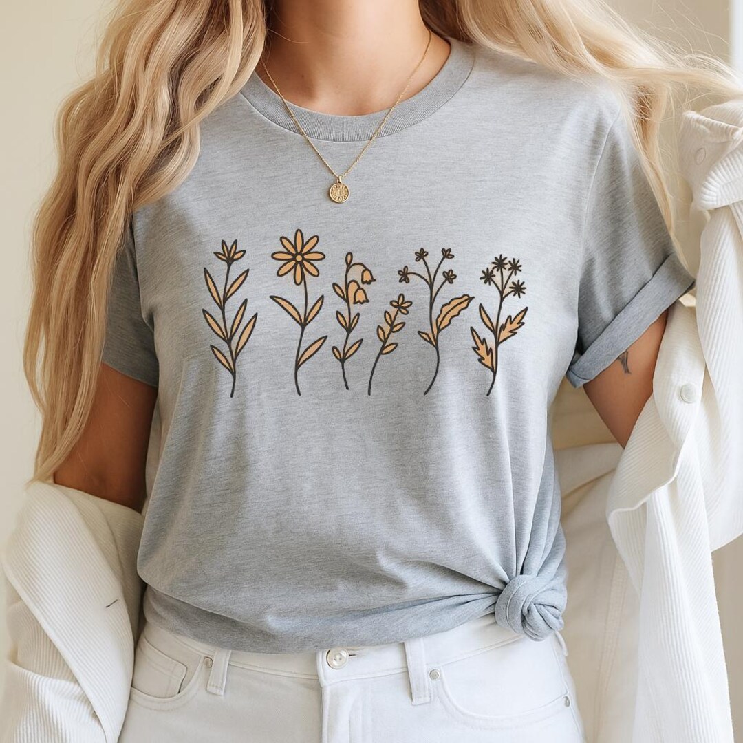 Rosa Clothing Botanical Floral Wildflower Short Sleeve Basic T-Shirt in Rust main image 1