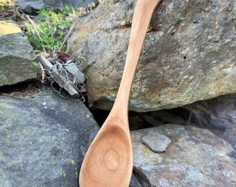 Hand-Carved Cherry Spoon | Offset Handle | Wooden Eating or Cooking Spoon | Artisan Handmade Utensil | Natural Tung Oil Finish
