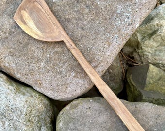 Hand-Carved Black Walnut Offset Stirring Spoon – Scandinavian-Inspired Wooden Cooking Spoon, Finished with Wood Butter
