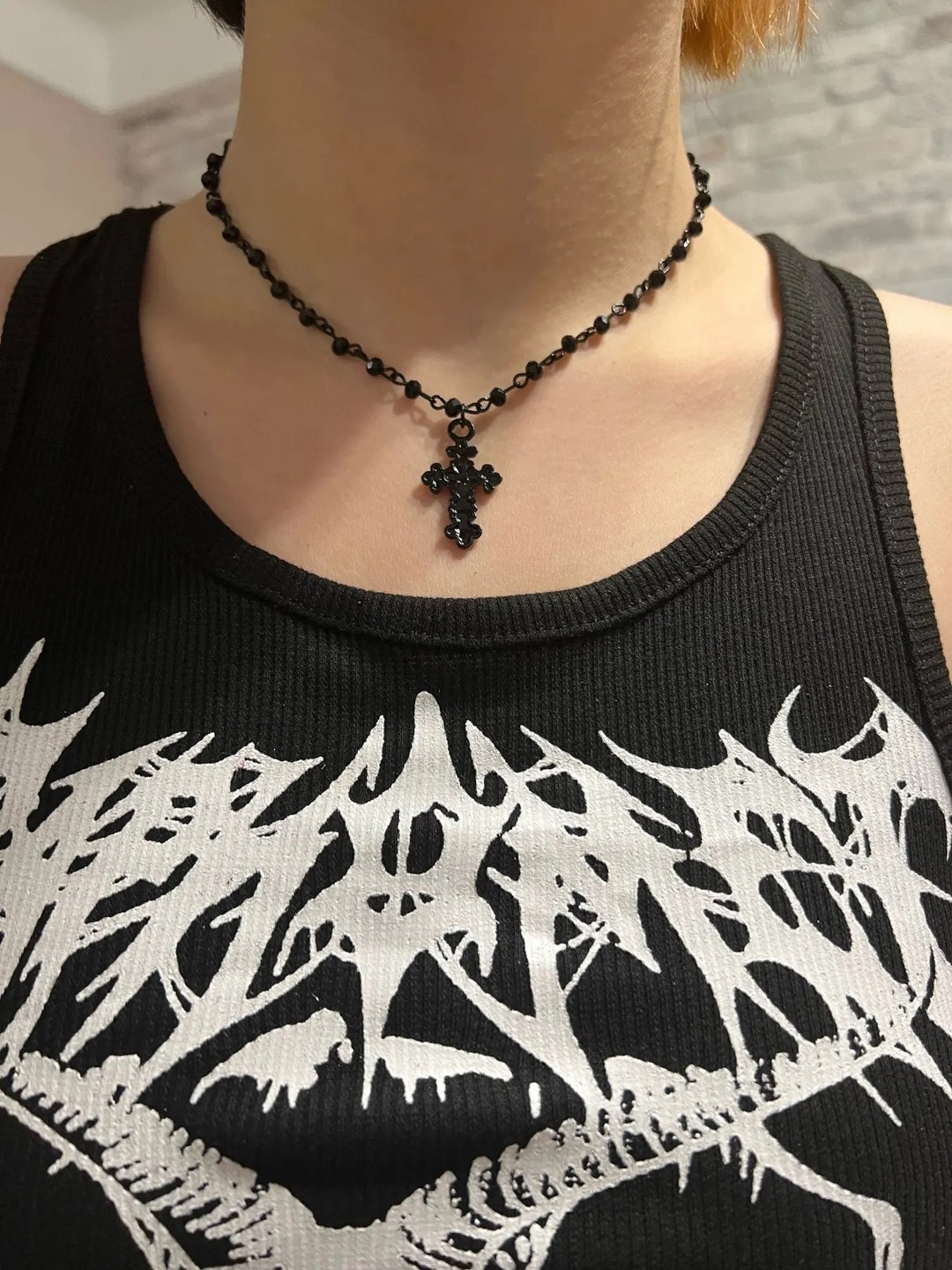 IUHOGE Gothic Black Cross Choker Necklace - Alloy Metal No Gemstone (6 Inch)