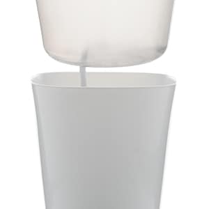 May include: A two-piece white plastic plant pot with a clear inner pot. The bottom pot has a small viewing window. The text "3,4,5,6 inch pots" is at the bottom of the image.