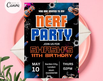 Nerf Birthday Invitation, Nerf Invitation, Nerf War Invitation, Nerf Dart Invitation, Boy Birthday Invite, Nerf Party