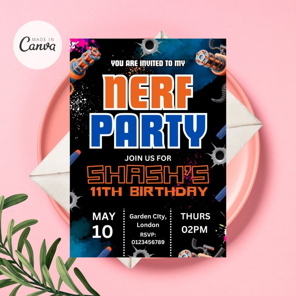 Nerf Birthday Invitation, Nerf Invitation, Nerf War Invitation, Nerf Dart Invitation, Boy Birthday Invite, Nerf Party