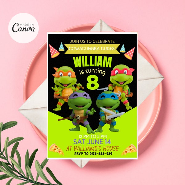 Ninja Turtle Invitation, Baby Ninja Turtle Invitation, Editable Ninja Turtle Invite, TMNT Birthday Invitation