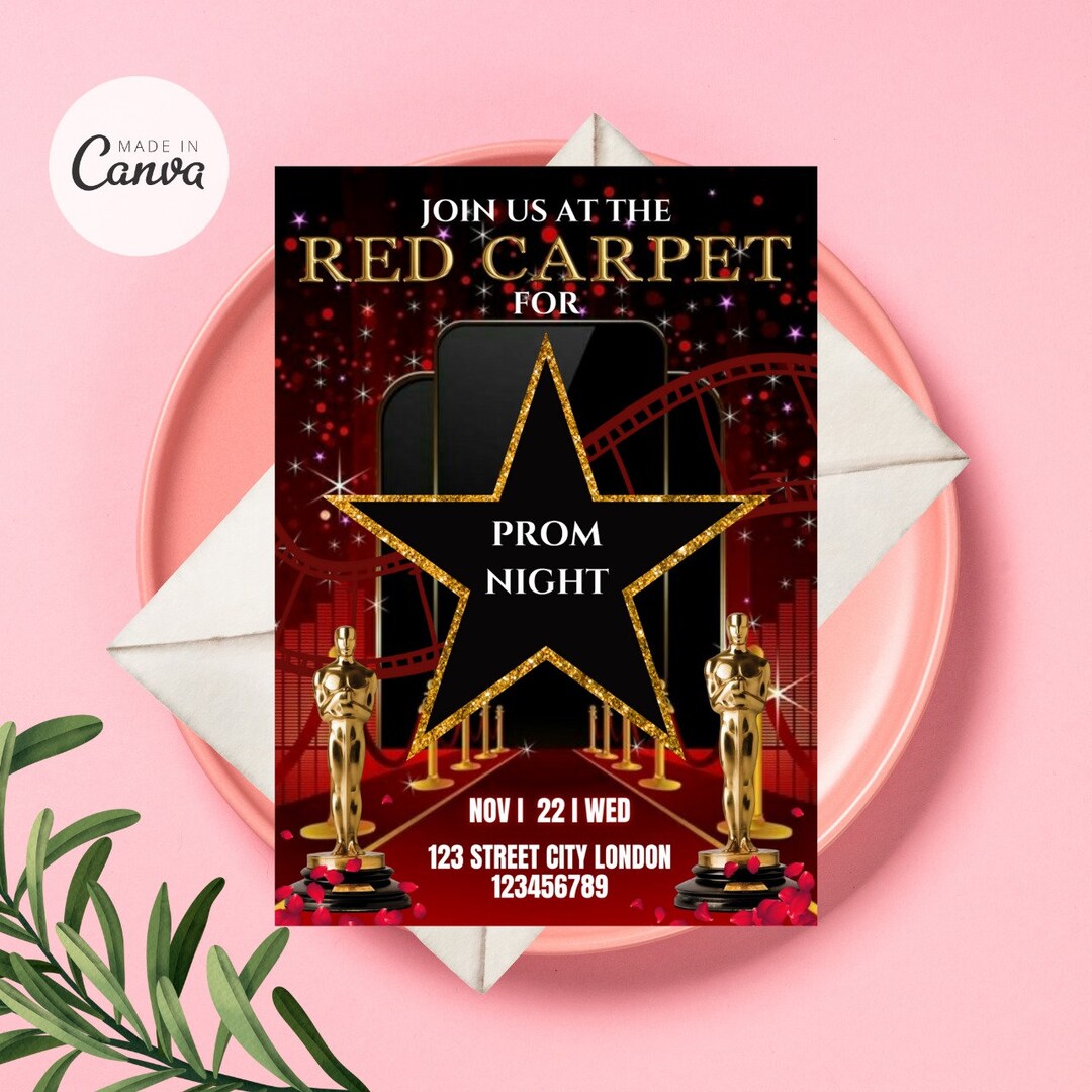 Printable Red Carpet Invitation, Hollywood Theme Party, Red Carpet ...