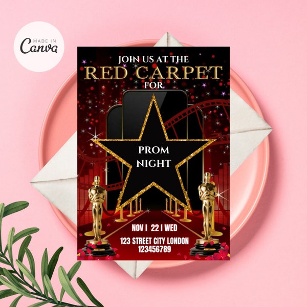 Printable Red Carpet Invitation, Hollywood Theme Party, Red Carpet Party, Prom Invitation, VIP Invitation, PDF