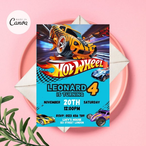 Invitation Hot Wheels, invitation d'anniversaire de voitures de course, invitation d'anniversaire Hot Wheels, fête d'anniversaire Hot Wheels PDF