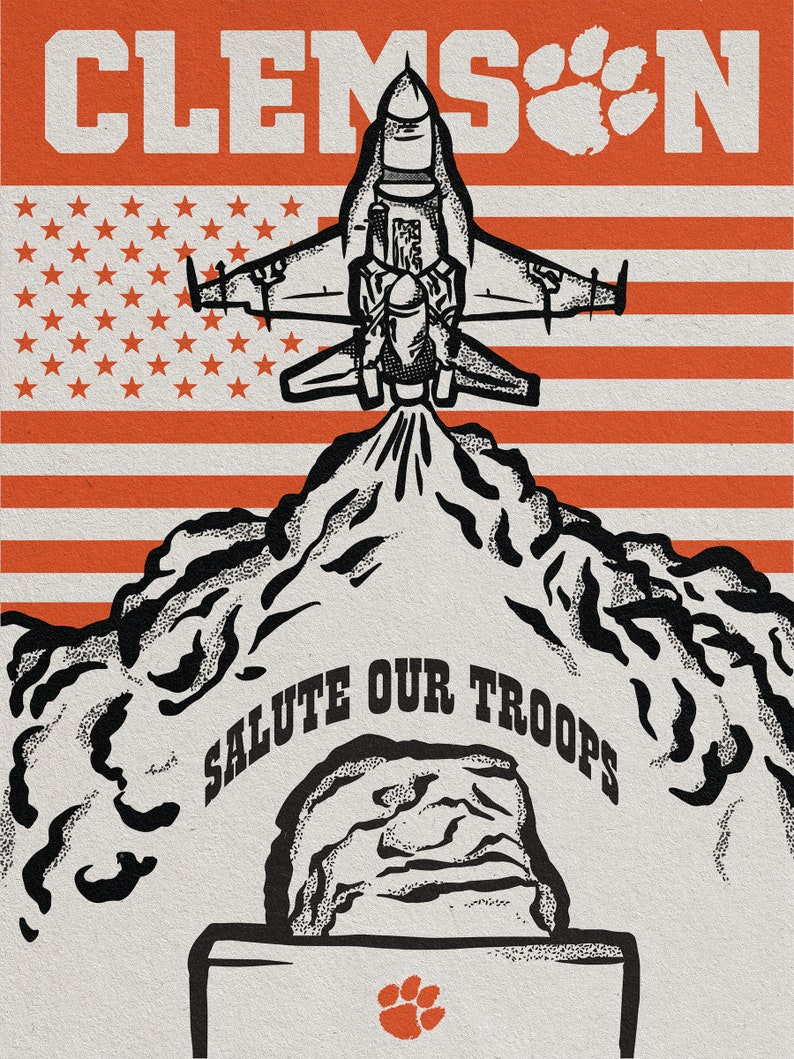Clemson Football Salute Our Troops Poster Print Clemson Tigers Poster NCAA Art Football Poster