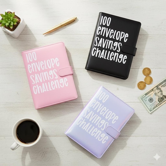 100 Envelope Savings Challenge Binder | Cash Stuffing A6 Budget Binder with Number | Money Saving Challenge Kit | Financial Goal Planner