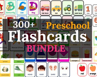 Más de 300 tarjetas didácticas para preescolar, paquete de tarjetas didácticas Montessori, actividades preescolares imprimibles, números del alfabeto, tarjetas didácticas de frutas, descarga digital