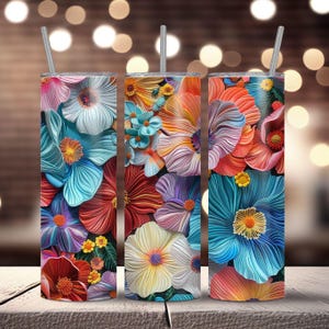 3D Floral Tumbler Wrap: Seamless Sublimation Design (Digital Download)