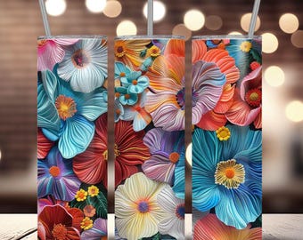 3D Floral Tumbler Wrap: Seamless Sublimation Design (Digital Download)