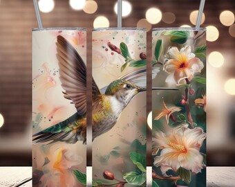Hummingbird Tumbler Wrap, Floral 20oz Skinny Tumbler Design (Digital Download)