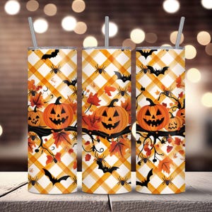 Retro Halloween Tumbler Wrap PNG, 20oz Skinny Tumbler Sublimation Design,  Pumpkin Tumbler PNG, Spooky Season Tumbler, Fall Tumbler Wrap