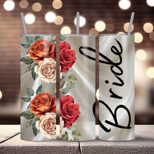 Bride Tumbler Wrap, Wedding Tumbler Designs, Wedding Gift for Her, Digital Download PNG, 20 oz Flower Tumbler Templates, Elegant Wedding Png