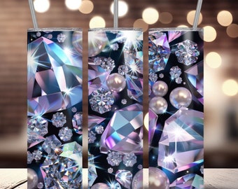Glam Diamonds & Pearls Tumbler Wrap: 20oz Sublimation (PNG Digital Download)