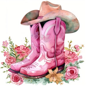 Pink Cowboy Boots Clipart, Watercolor Style Cowgirl Boots, Western Illustration, Cowgirl Boots design, Card Making, Printable Art, Digital