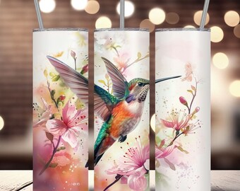 Watercolor Hummingbird Tumbler Wrap, 20oz Skinny Design (Digital Download)