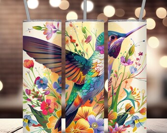 Hummingbird Tumbler Wrap: Floral 20oz Skinny Sublimation Design (Digital Download)