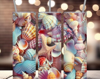 Seashells Beach Ocean 20 oz Skinny Tumbler Sublimation Design, Seamless Beach Tumbler Wrap, Instant Digital Download PNG, Summer Tumbler PNG