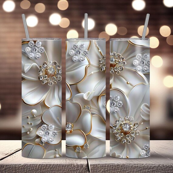 Floral 20 oz Tumbler Wrap: 3D Flower Design (PNG Digital Download)