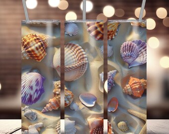 Beach Tumbler Wrap, Seashells Sublimation Designs, Summer Tumbler PNG, 20oz Skinny (Digital Download)