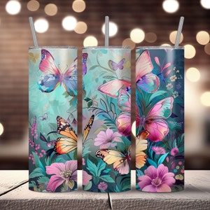 Butterflies 20 Oz skinny tumbler wrap tapered straight template digital download sublimation graphics instant download sublimation