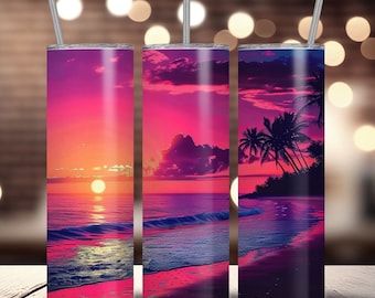 Beach Sunset 20 oz Tumbler Sublimation Design (PNG)