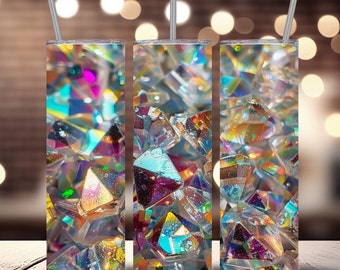 Envoltório para copo de cristais holográficos: design de sublimação glamourosa de 20 onças (download digital em PNG)