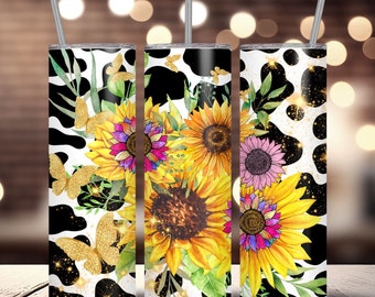 Sunflower Tumbler Wrap, Seamless Sublimation Design (Digital Download PNG)