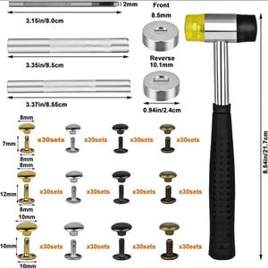 360 Stück Ledernieten-Set | Doppelkappen-Nieten- und Werkzeugset für DIY-Lederarbeiten Bild 2