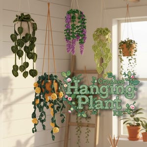 Kit de plantes suspendues au crochet pour débutants | Kit de plantes grimpantes à suspendre, plante fleurie au crochet, cadeau de décoration d'intérieur fait main