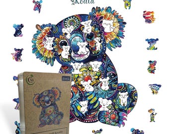 Mandala Koala Wooden Puzzle for Adults | Unique Animal Jigsaw Gift, Premium Wooden Brain Teaser, Colourful Koala Puzzle with Box