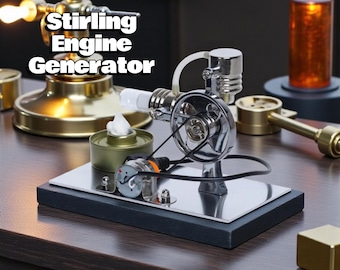Stirling Engine Generator Model with USB Port and Flexible LED Light