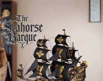 The Seahorse Barque 3D Wooden Puzzle | 603-Piece DIY Laser-Cut Model Ship | Wooden Warship Kit for Adults & Teens | Nautical Home Decor Gift