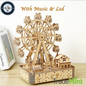 3D Holzpuzzle Riesenrad Spieluhr | LED Rotating Model Kit Geschenk für Jugendliche & Erwachsene