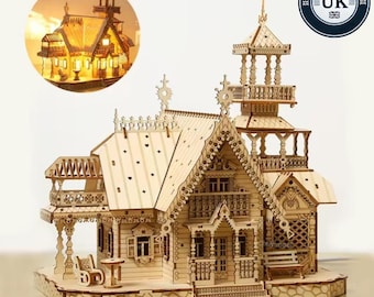 DIY Holzhaus 3D Puzzle mit Lichtern | perfekt für Erwachsene & Jugendliche | Schreibtisch Dekoration und Geschenk