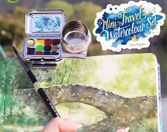Travel Watercolour Paint Set | Mini Portable Palette with 10 Grids | Watercolour Painting Kit for Artists & Beginners | Gift for Art Lovers