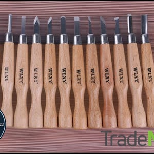 12 Piece Wooden Mini Carving Carver Hand Chisel Knife Kit Set Wood working Gouges Ideal for detailed carving Sculpture Carpentry Tool