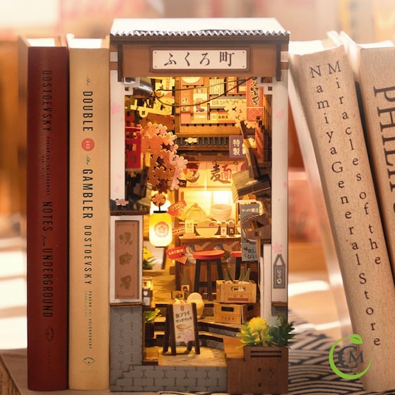 Rolife Sakura Wine Alley Book Nook Kit - DIY Japanese Street Food Miniature Diorama with LED Light, 3D Wooden Puzzle for Adults & Teens