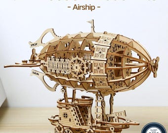 3d wooden airship puzzle | diy model kit for adults & kids | unique home decor and  creative gift idea