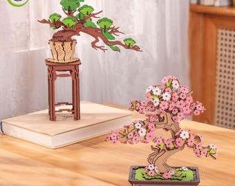 3D Wooden Bonsai Puzzle Kit: Japanese Zen Decor - DIY Craft Gift